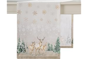 Maison d' Hermine Table Runner 100% Cotton Single Layer Table Runners 72 inches Long for Thanksgiving Christmas Decorations Home Kitchen Dining Party Wedding (Deer in The Woods, 14.5" x 72")