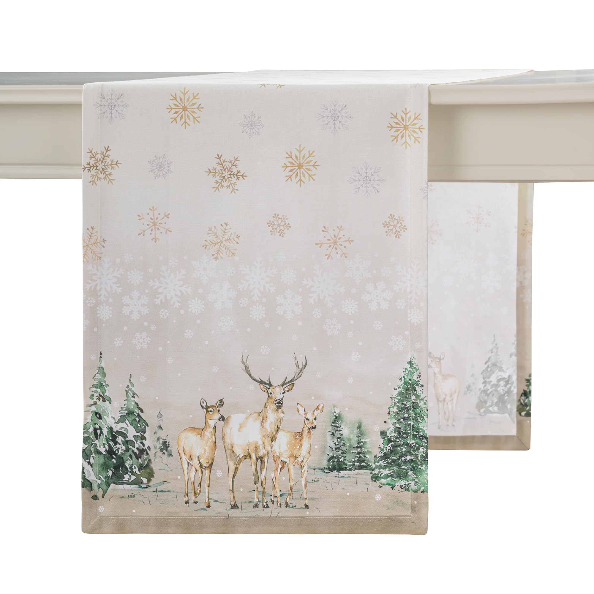 Maison d' Hermine Table runner 100% Cotton Single Layer Table Runners 180 CM long for Christmas Decorations Home Kitchen Dining Party Wedding Bridal Shower (Deer in The Woods, 37 cm x 180 cm)