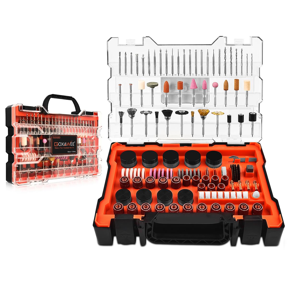 Photo 1 of 480Pcs Rotary Tool Accessories Kit, GOXAWEE 1/8 inch Shank Rotary Tool Accessory Set, Multi Purpose Universal Kit for Cutting, Drilling, Grinding, Polishing, Engraving & Sanding