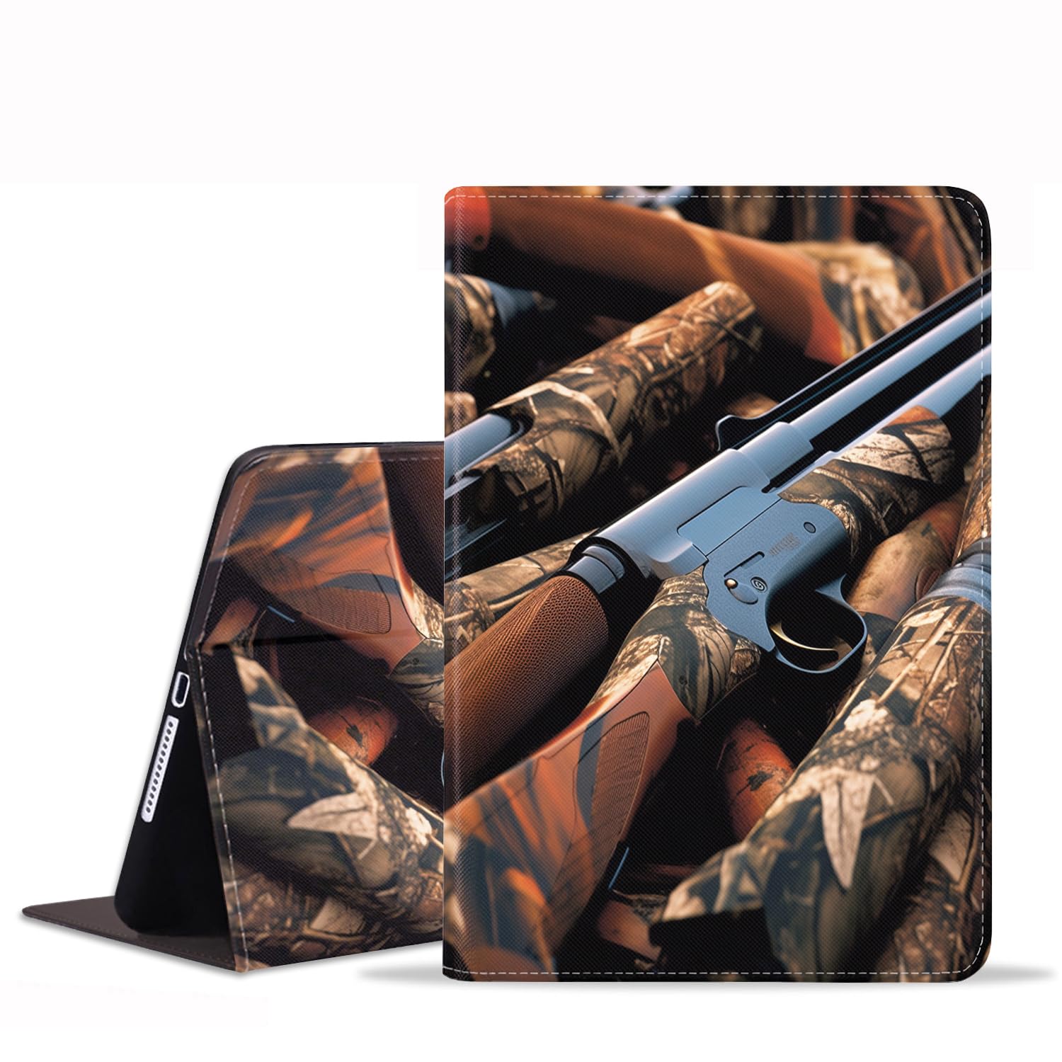 iPad 9.7 2018/2017 Case, iPad Air 2, iPad Air, Pro 9.7 Case, Protective Leather Case, Adjustable Stand Auto Wake/Sleep Smart Case for ipad 6th/5th Gen - Duck Hunting Camouflage Shotgun Bullets Decoy