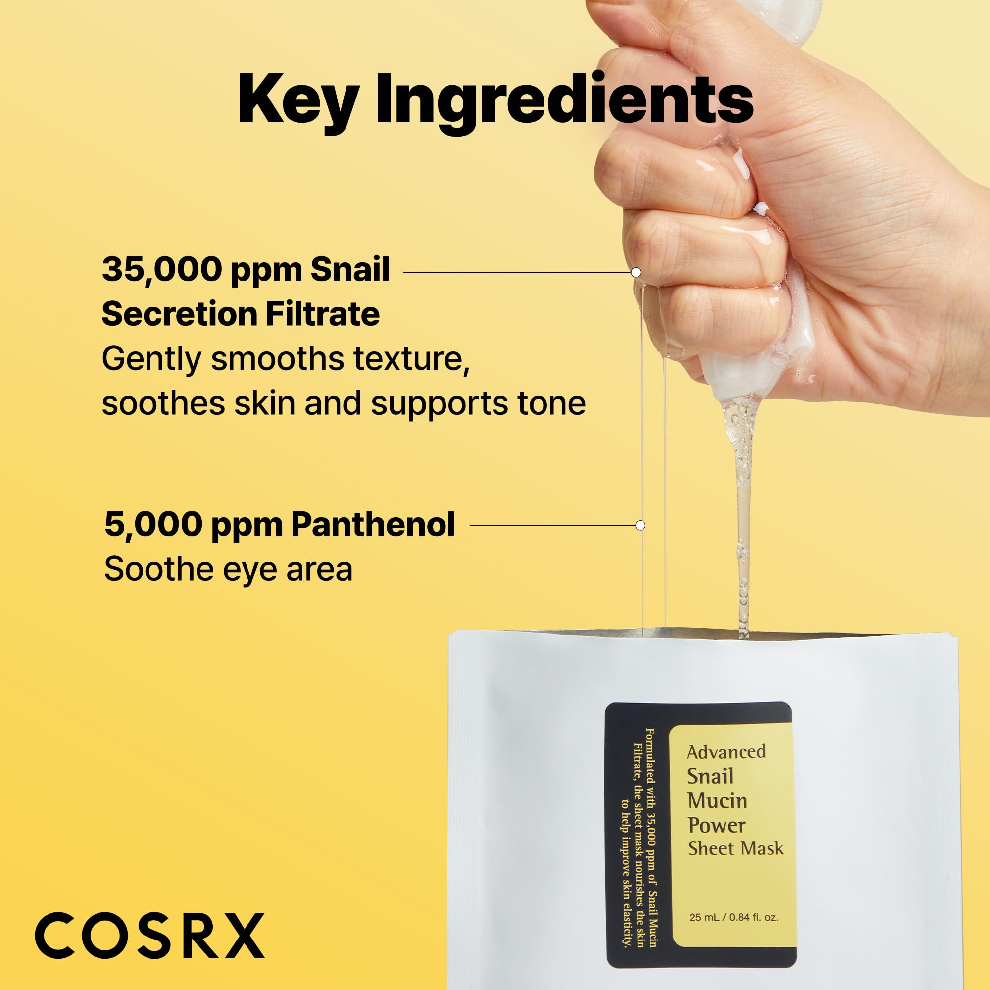 COSRX Snail Mucin Sheet Mask 10 EA with Snail Mucin Serum, Self Care, Face Masks for Dry, Sensitive Skin, Not Tested on Animals, No Parabens, No Sulfates, Korean Skin Care, Stocking Stuffers