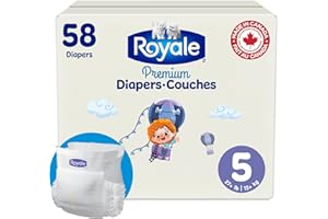 Royale Premium Diapers, Size 5 (27+ lbs), 58 Count, Disposable Baby Diapers