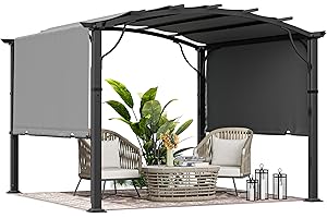 HAPPATIO 10' X 13' Pergola Retractable Pergola Canopy for Backyards, Gardens, Patios, Outdoor Pergola with Sun-Proof Canopy, Includes Ground Studs and Expansion Screws (Grey)