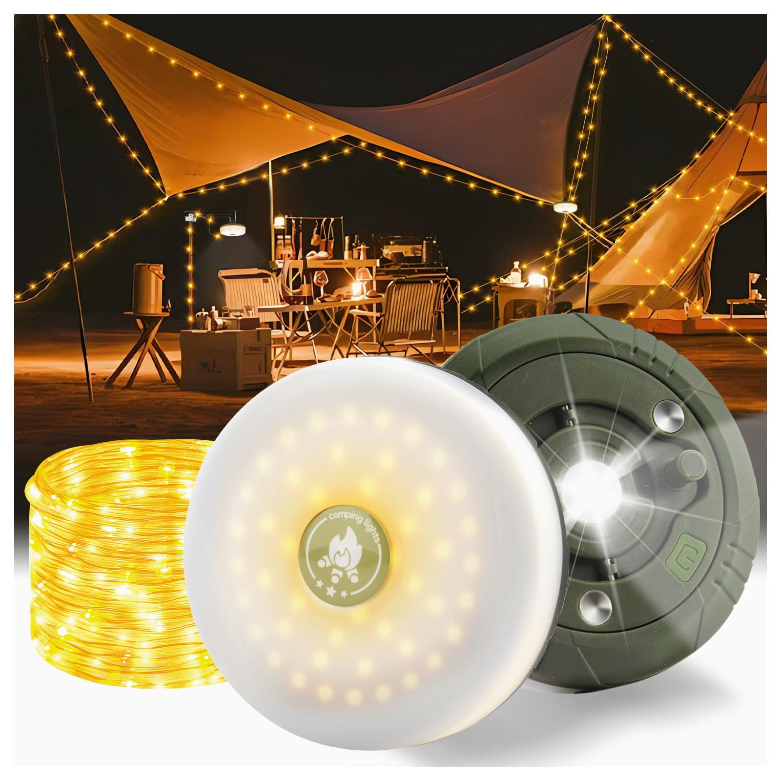 Audasi 66FT/20M Retractable Camping String Lights Reel, Portable Stowable Strip Light with 8 Modes 2-in-1 Camping Lanterns for Outdoor Campsite Awning Bedroom Backyard Patio Party Festival Decor