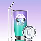 ATHAND 20 Oz Insulated Tumblers with Lid and Straw,Resting Beach Face Double Wall Stainless Steel Vacuum Coffee Wine Tumbler Funny Mug for Women Girls Christmas Gifts (Mint+Purple)