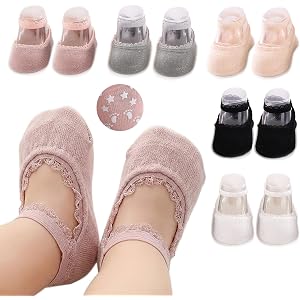 HOVELL 5 Pairs Baby Girls Lace Socks Newborn Soft Cotton Princess Mary Jane Dress Socks Infant Toddler Non Slip Socks