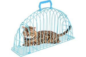 Hohopeti Blowing Cat Cage Cat Cage for Shower Metal Cat Cage with Drainage Blue, Breathable Cat Washing Bath Cage for Kittens Small Puppies