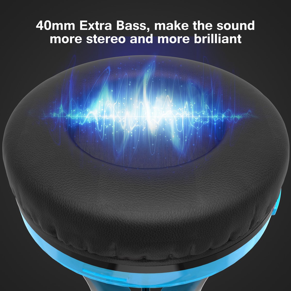 Excelvan Wireless Bluetooth Over Ear Headphones with Flashing Light for Kids Children Support FM Radio TF Card for iPhone 8 7 7plus ipad Tablet Samsung Android Phones (Blue)