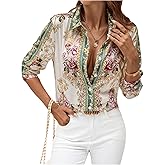 SHENHE Women's Floral Button Down Shirt Long Sleeve Dressy Casual Blouse Business Work Top