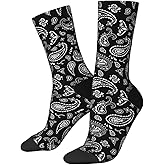 White On Black Paisley Socks For Women Men Soft Novelty Crew Socks Athletic Socks Funny Crazy Dress Socks