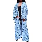 Women Distressed Maxi Denim Duster Cardigan Ripped Lightweight Long Sleeve Hollow Out Open Front Long Jean Jacket