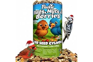 FLOCKIN' Bugs, Nuts & Berries Bird Seed Cylinders with Hole – Wild Bird Food for Blue Birds, Woodpeckers, Cardinals & More – Premium Protein-Rich All Natural Blend, No Fillers – USA Made (4" x 7.75")