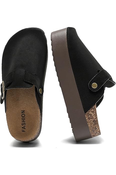 Mules pour femme – Chaussures de marche pour femme avec soutien de la voûte plantaire, sabots orthopédiques à enfiler pour femme, Noir (dessus en cuir synthétique