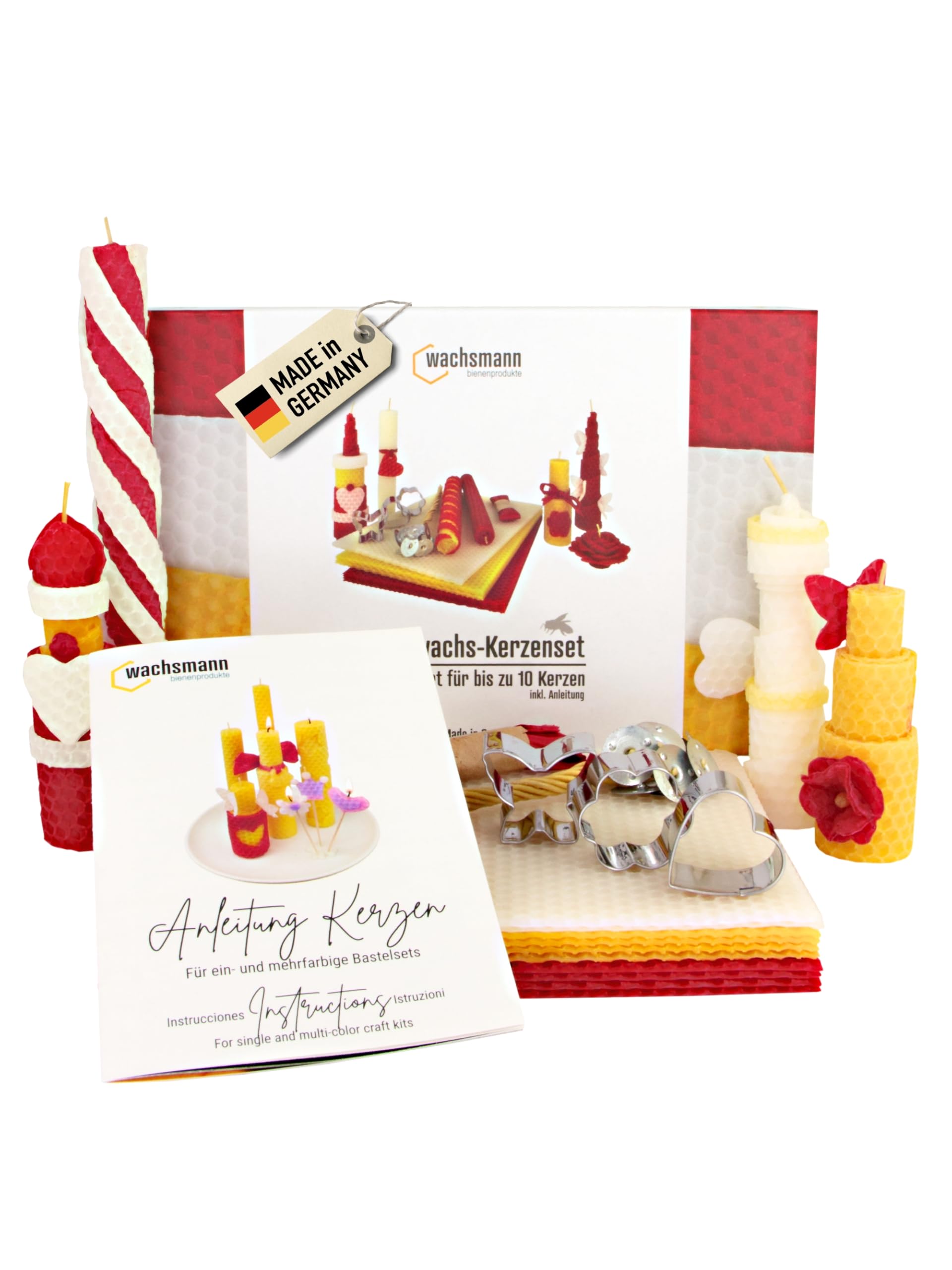 Wachsmann DIY Beeswax Candles Set for 10 Candles, Colourful DIY Craft Set for Children and Adults, Wax Sheets and Wicks, German Beeswax Sheets