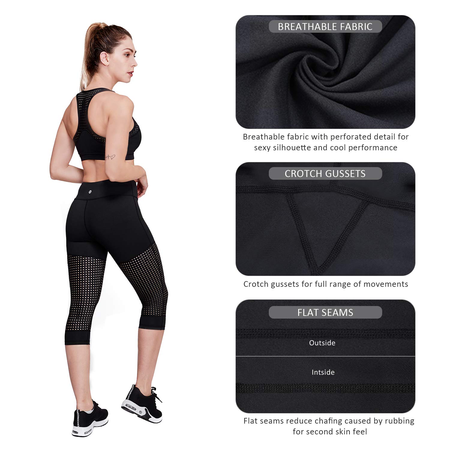 Matymats Women\'s High Waist Yoga Capri Pants Tummy Control Workout Running Crop Leggings Inner Pockets