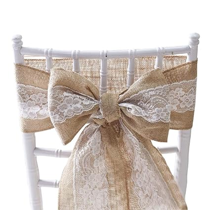 Feoya Nœud De Chaise En Toile Jute Housse De Chaise Dentelle