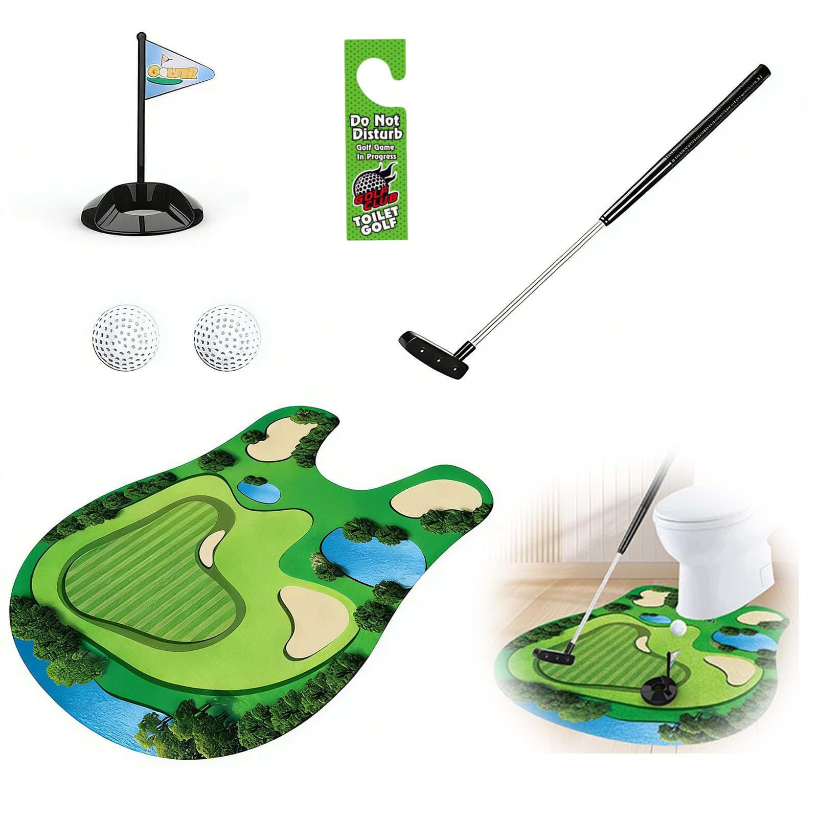Toilet Golf Game Fun Indoor Golf Putting Mat for Adults Hilarious Gag Gifts for Men Dad Husband Novelty Father's Day Birthday Christmas for Men