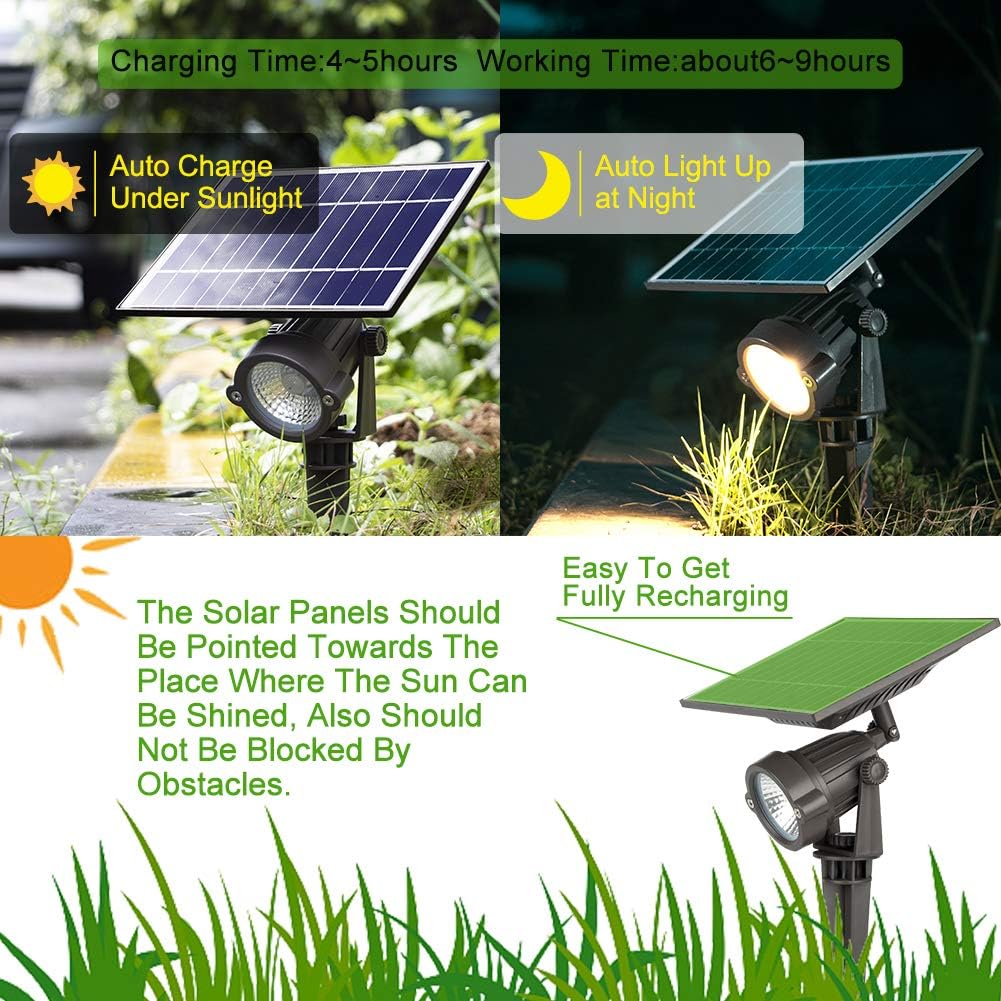 Lightdot 4 Pack Led Solar Landscape Spotlights, Outdoor IP67 Waterproof Solar Powered Wall Spot Lights, Dark Sensing Auto On/Off Adjustable Decorative Lighting for Garden Patio Yard Pool (Warm): Home Improvement