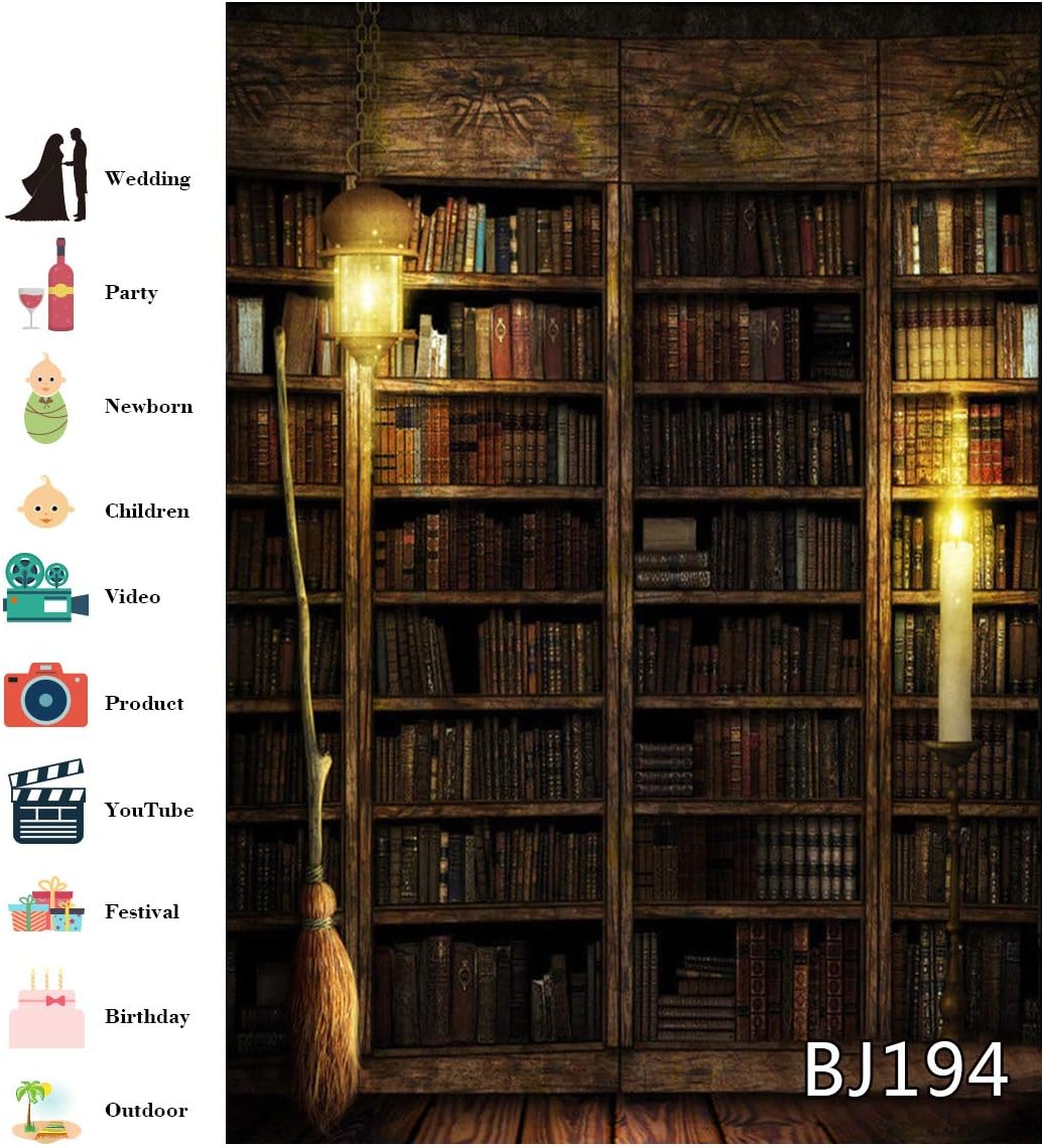 8x10ft Vintage Study Bookshelf School Backdrop Migic House Bookcase Background Wallpaper Book Themed Baby Shower Birthday