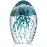 Sanbege Hand Blown Glass Jellyfish Figurine, Glow in The Dark Paperweight, Collectible Sea Creature Statue Decor for Home, Office, Party Decoration and Gift (Turquoise)