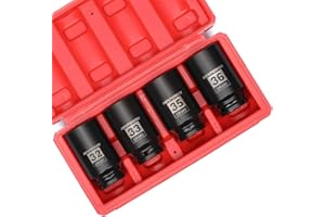MIXPOWER 4-Piece 1/2'' Drive Deep Impact Socket Set, 6 Point, CR-MO,Metric,32,33,35,36mm, Spindle Axle Nut Impact Socket Set