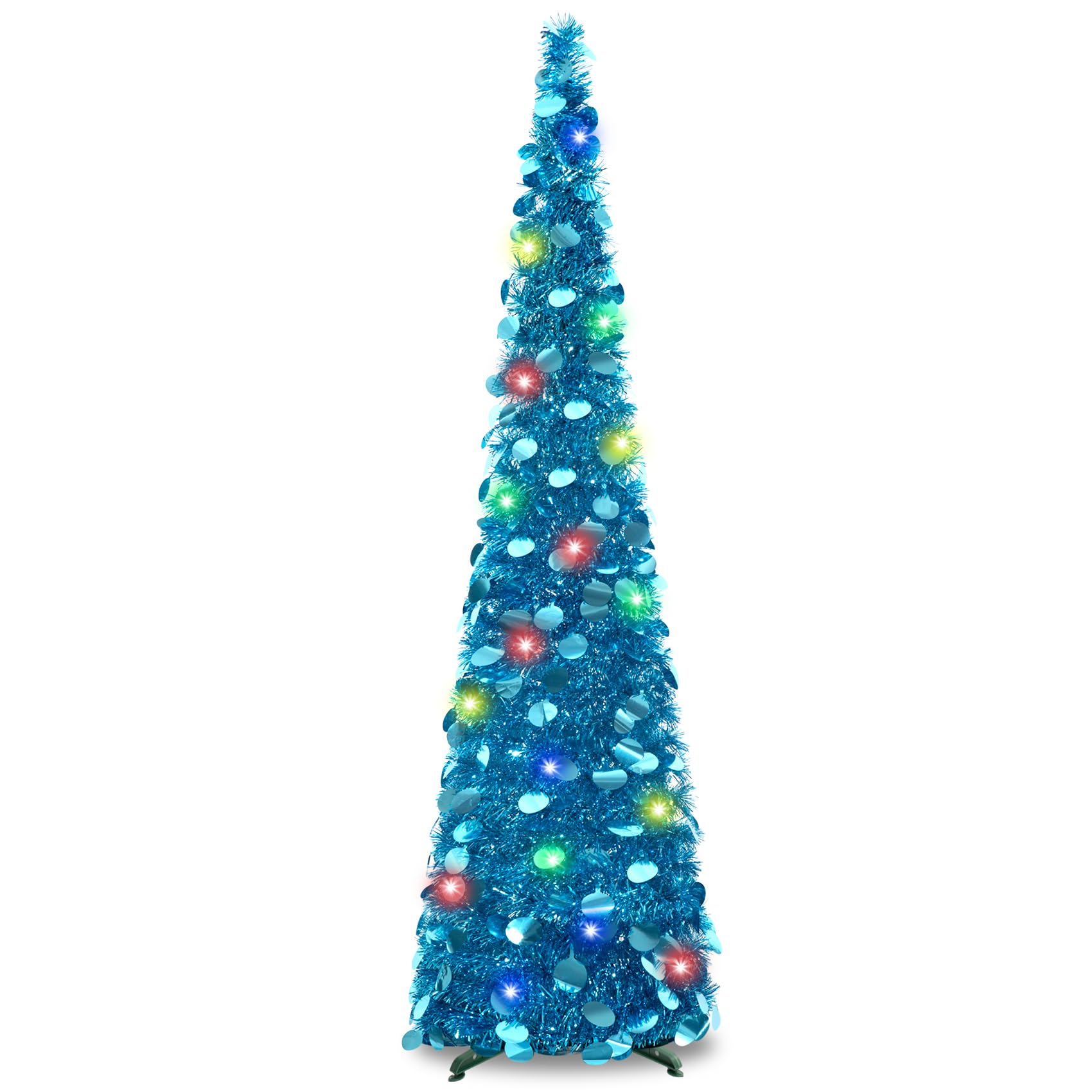 Photo 1 of 5Ft Pop Up Christmas Tree with Lights, Collapsible Pencil Tree Blue, Skinny Christmas Tree Slim Xmas Tree, Artificial Tinsel Tree Foldable for Home Apartment Holiday Party Winter Decor