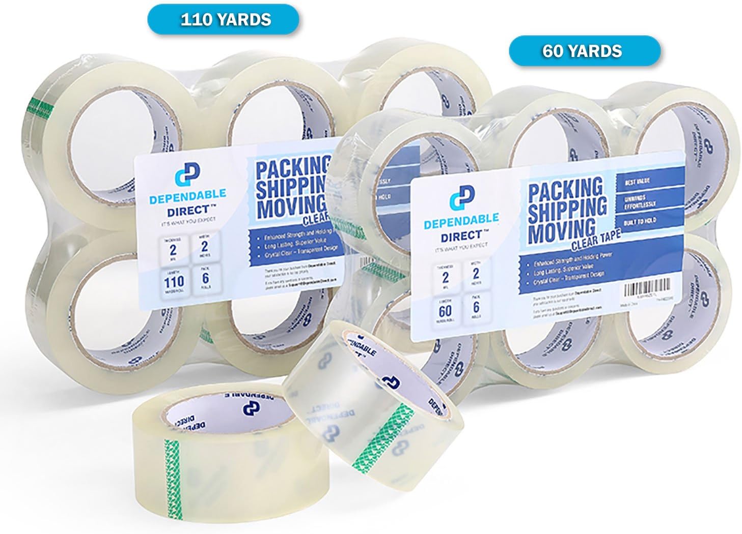 Industrial Grade Clear Packing Tape (6 Rolls) - 60 Yards per Roll - 2" Wide x 2 mil Thick, Acrylic Adhesive Heavy Duty Tape for Box Office Moving Packaging Shipping : Office Products