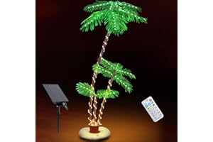 LING RUI Solar Lighted Palm Trees for Outside Patio,6FT 3 Trunks Palm Tree Christmas Tree Decorations Decor,Artificial Palm Trees for Outdoors Pool Christmas Tree Outdoor Patio Decor