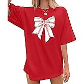 Baseball Shirt Women Oversized Baseball Mom Shirts Baseball Bow Graphic Tshirt Game Day Baseball Fan Gifts Short Sleeve Tops
