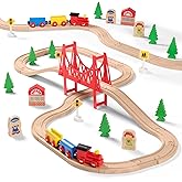 SainSmart Jr. Wooden Train Set for Toddler - Double-Side Wooden Tracks Fits Brio, Thomas, Melissa and Doug - Expandable, Changeable-Kids Wood Toy Train for 3,4,5 Year Old Boys and Girls