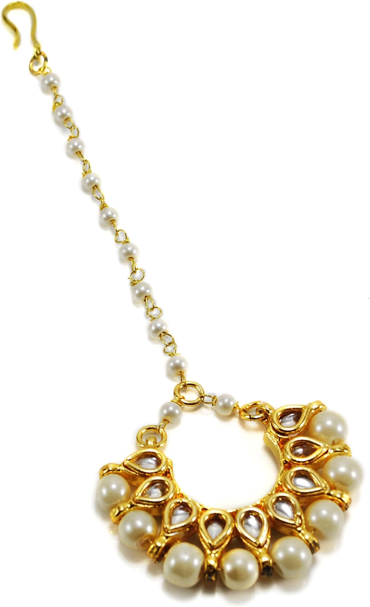 TwishQ Women's Chandbali Kundan Maang Tika Gold-Plated