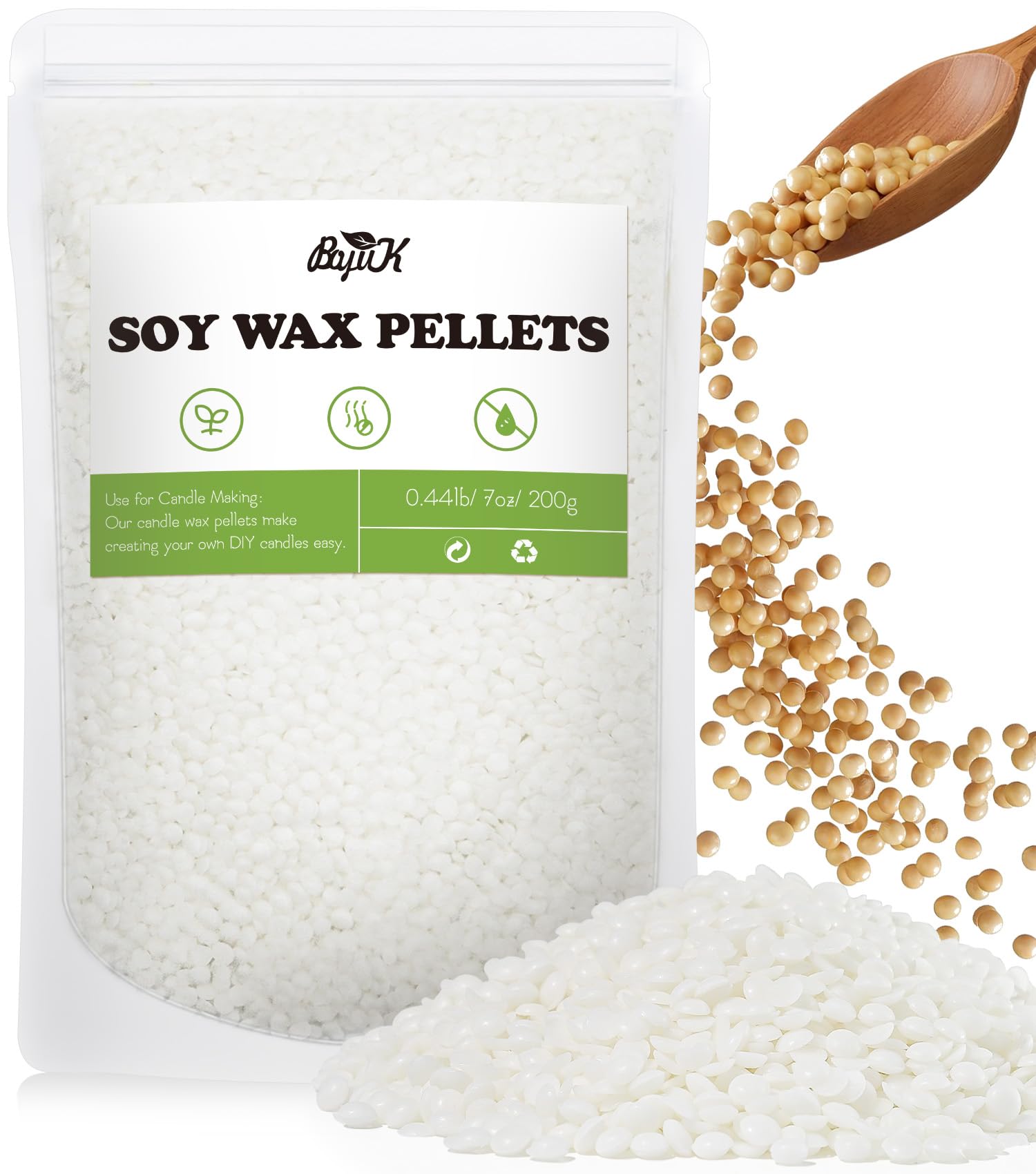 Soy Wax, BOYUJK Premium Natural Candle Wax, 100% Soy Wax for Candle Making from Organic Farm, No additives, Harmless and Pure (200g)