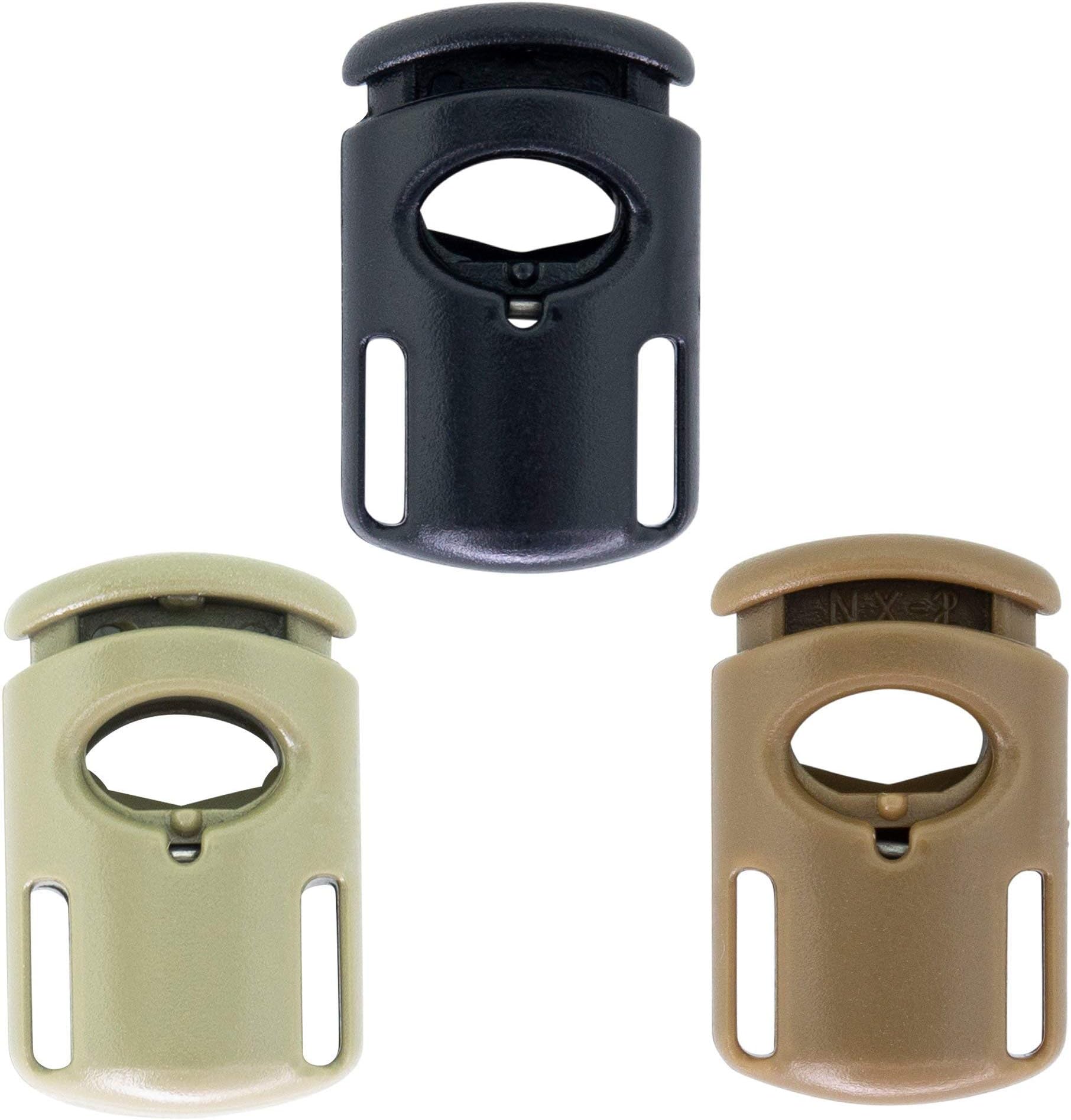 SGT KNOTS Toaster Ellipse Spring Cord Lock - Plastic Toggle Stopper for Paracord, Drawstrings, Clothing & More (50 Pack, Black)