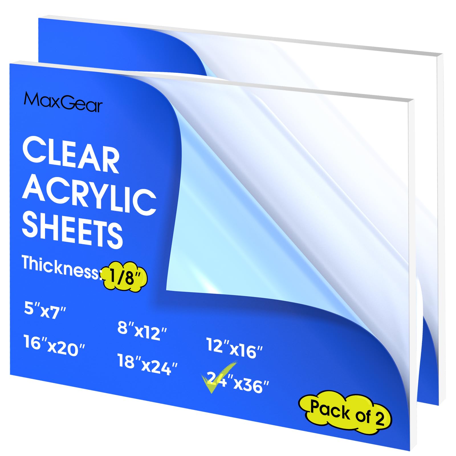 Photo 1 of MaxGear Plexiglass Sheets 24"x36" Acrylic Sheets 1/8 inch Thick Clear Plastic Cut to Size Board for Art, Crafts, Frames, Signs, DIY in Wedding, Party, 2 Pack