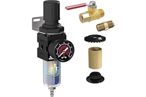 NEWPO 1/4" NPT Air Filter Regulator Combo,Compressed Air Filter Regulator Combo Piggyback, Air Dry System Air Tool Compressor Filter with Gauge Semi-Auto Drain, 0-150psi