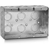 3-Gang Masonry Electrical Box, 2-1/2" Deep, 47.8 Cu. in. Steel Box | Welded Pre-Galvanized Steel, EKO Knockouts, Device Ears &amp; Forward Grounding Provision for 4" Block Walls