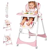 3-in-1 Baby High Chair with Soothing Rocker | Convertible Baby High Chair for Babies and Toddlers | Brake Wheels, Easy Clean, Space Saving | Adjustable, Removable Tray (Floral Dust Pink)