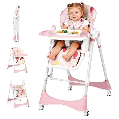 3-in-1 Baby High Chair with Soothing Rocker | Convertible Baby High Chair for Babies and Toddlers | Brake Wheels, Easy Clean, Space Saving | Adjustable, Removable Tray (Floral Dust Pink)