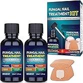 Toenail Fungus Treatment Extra Strength Kit: Nail Repair Liquid Solution and Patches - Nighttime Nail Patches Renewal - Fast 