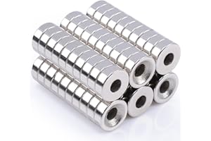 MIN CI 60 Pcs Strong Neodymium Disc Magnets with Hole, Small Permanent Round Ring Rare Earth Magnets Heavy Duty, for Cabinets Lockers Cruise Crafts DIY Industrial Screws (8 x 3 mm Hole 3 mm)