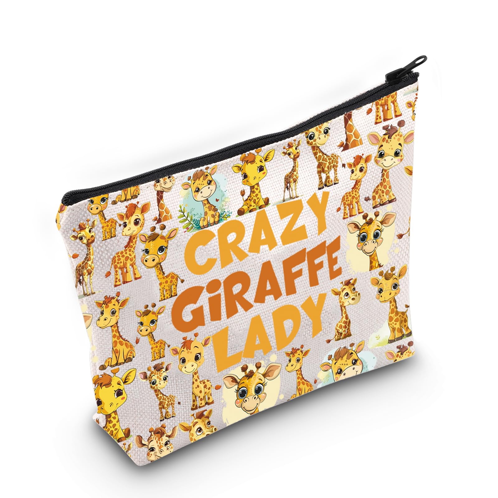 LEVLO Funny Giraffe Cosmetic Bag Animal Lover Gift Crazy Giraffe Lady Giraffe Lover Zipper Pouch Bag Giraffe Merchandise, Crazy Giraffe Lady