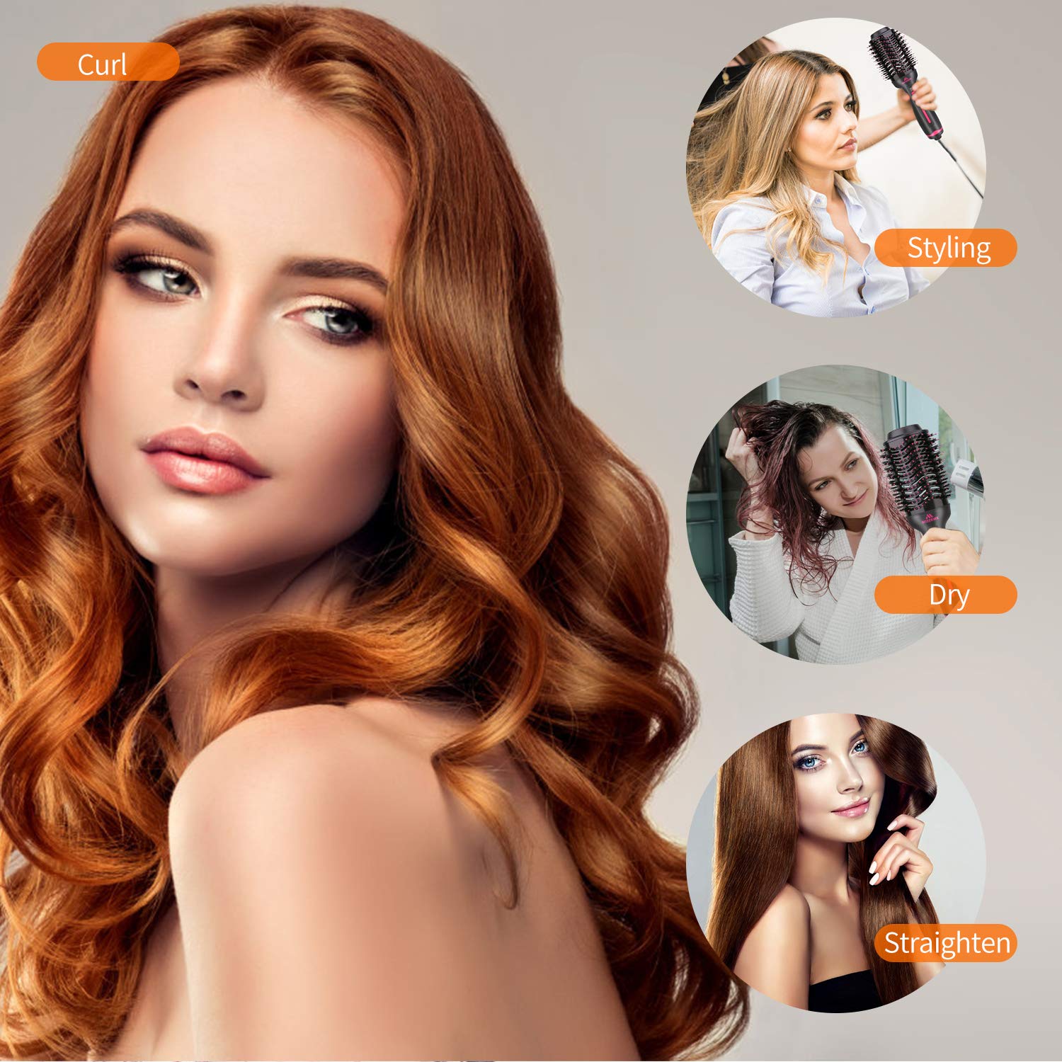 Magic Hair Dryer Brush Hot Air Brush Hair Dryer Volumizer Brush Hair Blower Multi-functional Hair Straightener & Curler Brush 3-in-1 Negative Ion Styling Hot Air Brush Comb for Women : Beauty