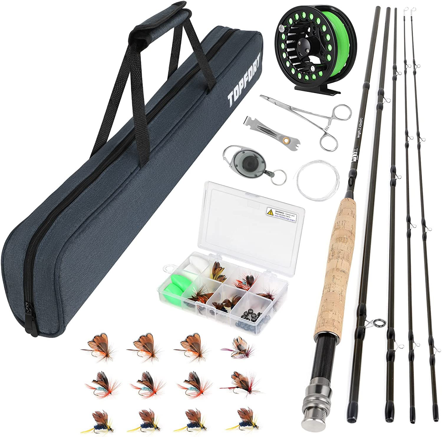 TOPFORT Fly Fishing Rod and Reel Combo Starter Kit, Piece Lightweight  Ultra-Portable Graphite Fly Rod Comple