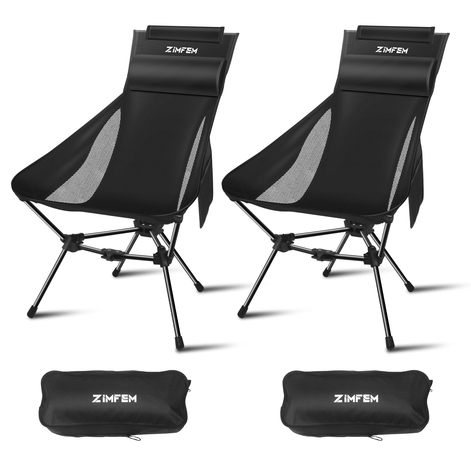 Photo 1 of ZIMFEM Camping Chairs, Portable Camping Chair with Headrest and Storage Bag, Lightweight Foldable Chairs for Outside Camping, Hiking, Travel, Beach, and Sports(Two Pack)