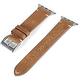 Rugged Genuine Leather Bands Compatible with Apple Watch 49mm 46mm 44mm 45mm 42mm 41mm 40mm 38mm for Women Men, Durable Wide Watch Replacement Straps for iWatch Ultra SE 11 10 9 8 7 6 5 4 3 2 1
