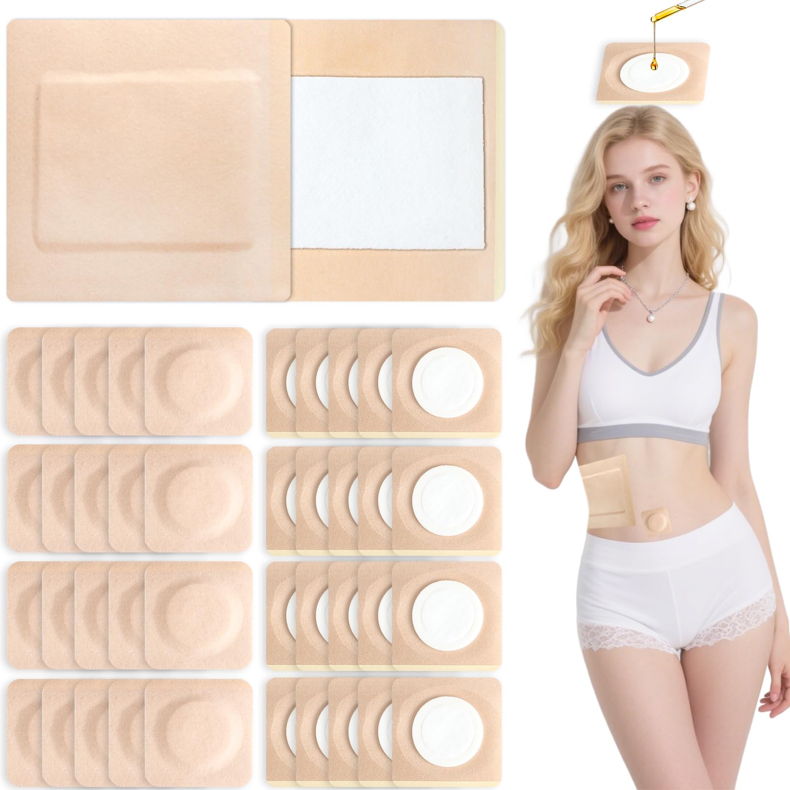 Photo 1 of 50 Pcs Castor Oil Patches, Castor Oil Pack Wrap Self-Adhesive Patch, Disposable Organic Cotton Pads for Belly Button, Breathable & Anti Leakage Portable No Wash