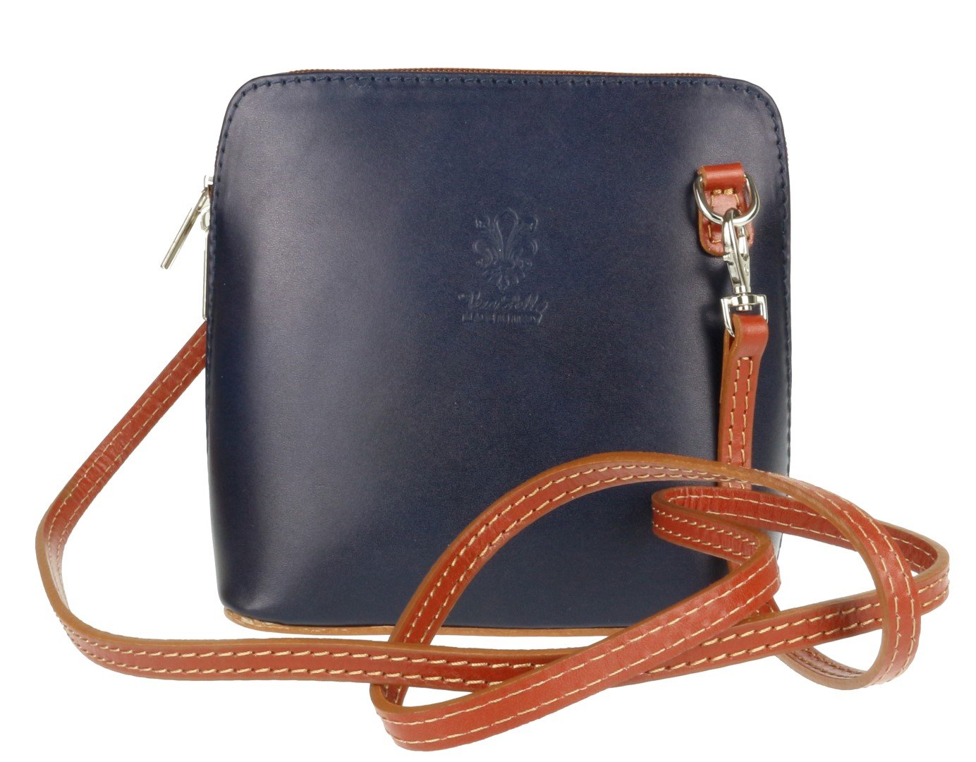 Girly Handbags Womens Genuine Leather Rigid Cross Body Shoulder Bag Real Italian (Navy Light Tan)