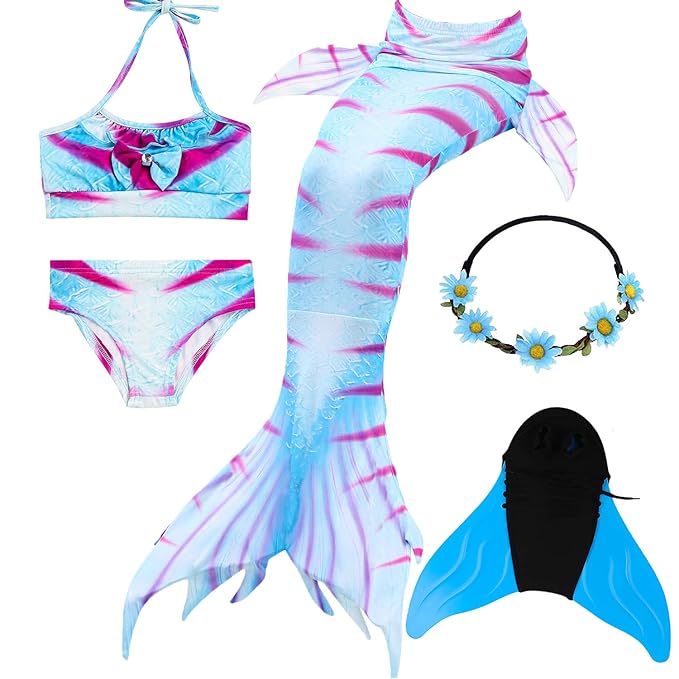 COZY HUT Mädchen Cosplay Kostüm Badebekleidung Meerjungfrau Schwanz Badeanzug 5pcs Bikini Sets (3-12Year)