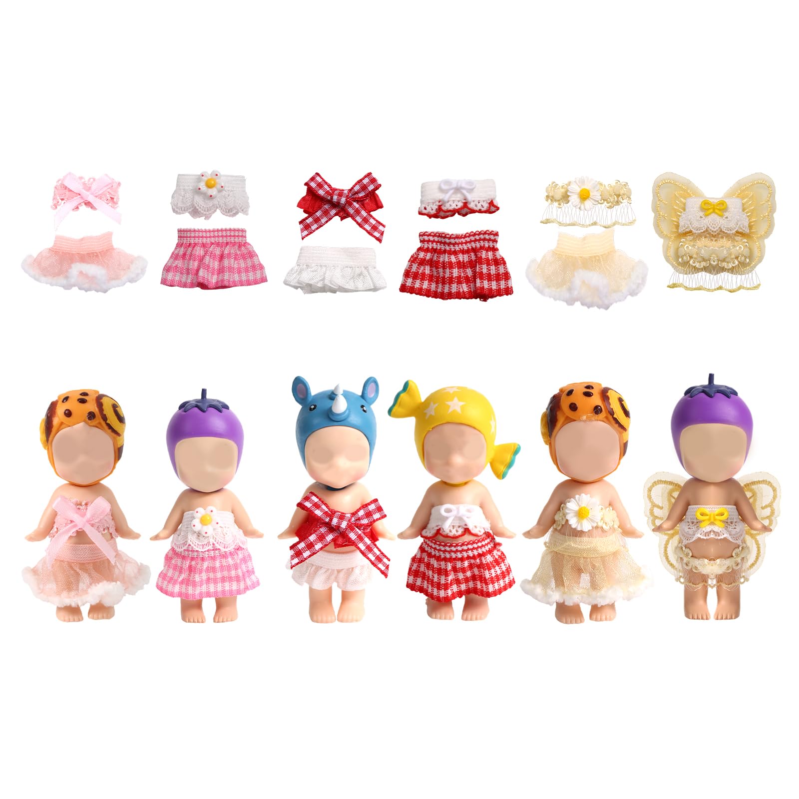 Goktvai 6 Sets Doll Outfits for 3 Inch Doll Pack, Mini Toys Clothes Pack with Tops & Skirts Clothing Mini Figure Costume Dress Up Accessories for Collector Display and Decoration (Pink, Red, Yellow)