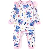 Disney Stitch Princess Cinderella Ariel Minnie Winnie Baby Girls Ruffle Long Sleeve Romper Bodysuit for Newborn to Toddler